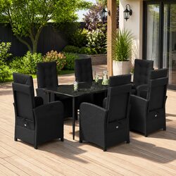 Specifications of 7 Piece Garden Dining Set – Black Poly Rattan
