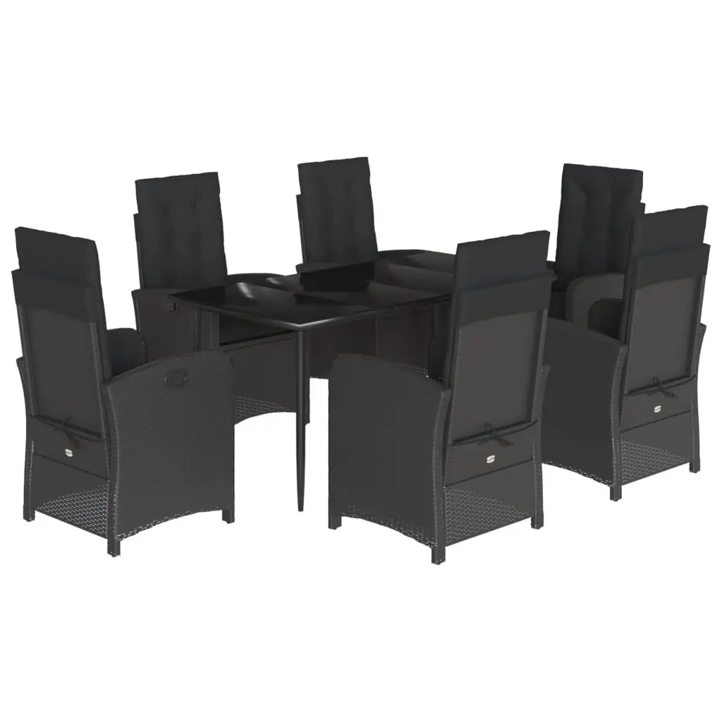 7 Piece Outdoor Dining Set Black Weather Resistant Poly Rattan Furniture with Cushions for Garden Patio Backyard