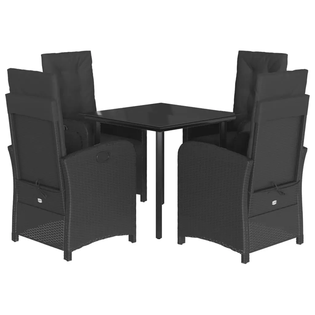 Garden Dining Set 5 Piece Outdoor Furniture Black PE Rattan Adjustable Backrest