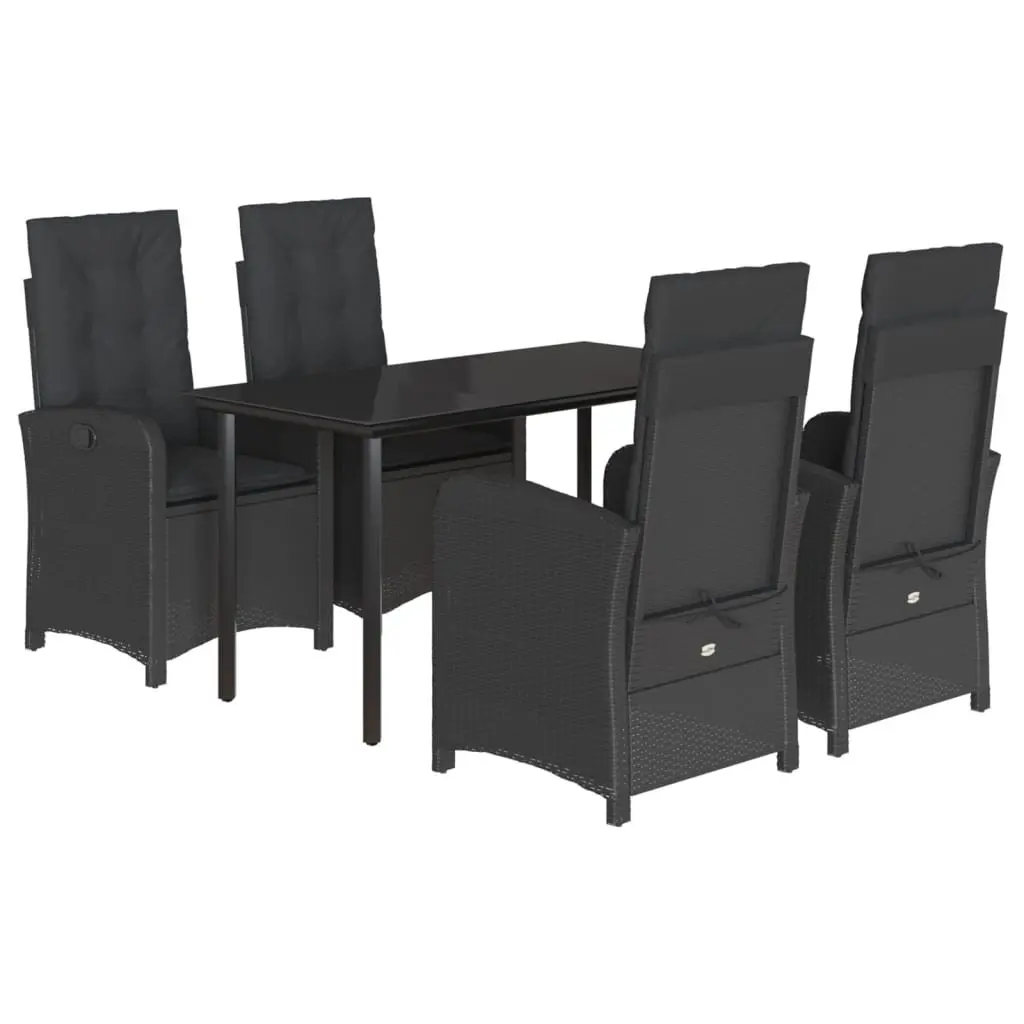 Garden Dining Set 5 Piece Outdoor Furniture Black Poly Rattan Adjustable Backrest