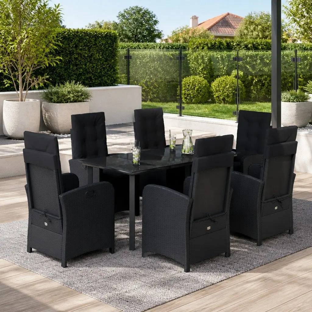 7 Piece Outdoor Dining Set for Patio Garden Black Cushions