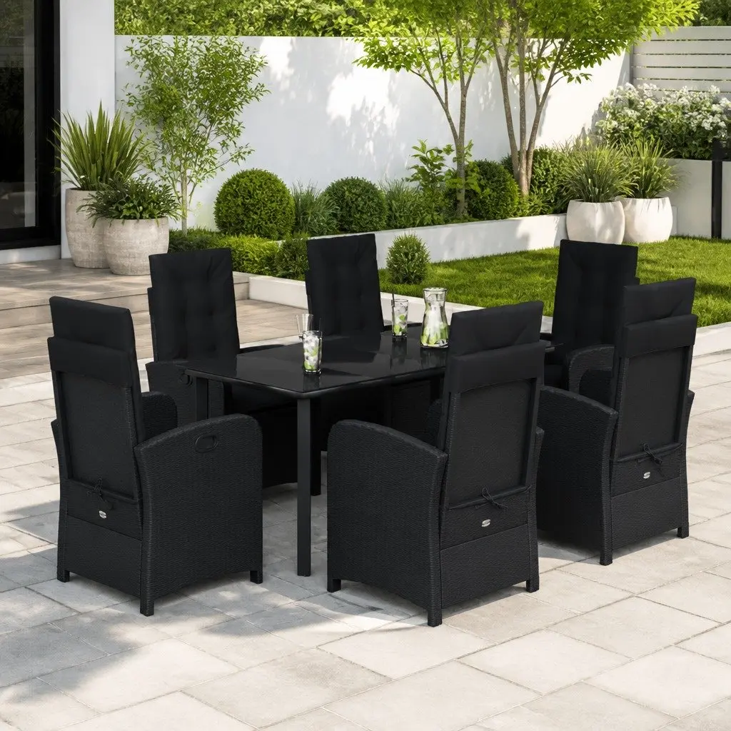 7 Piece Garden Dining Set Outdoor Patio Furniture Poly Rattan Black Cushions