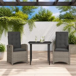 Grey Poly Rattan Garden Dining Set: 3 Pieces with Cushions
