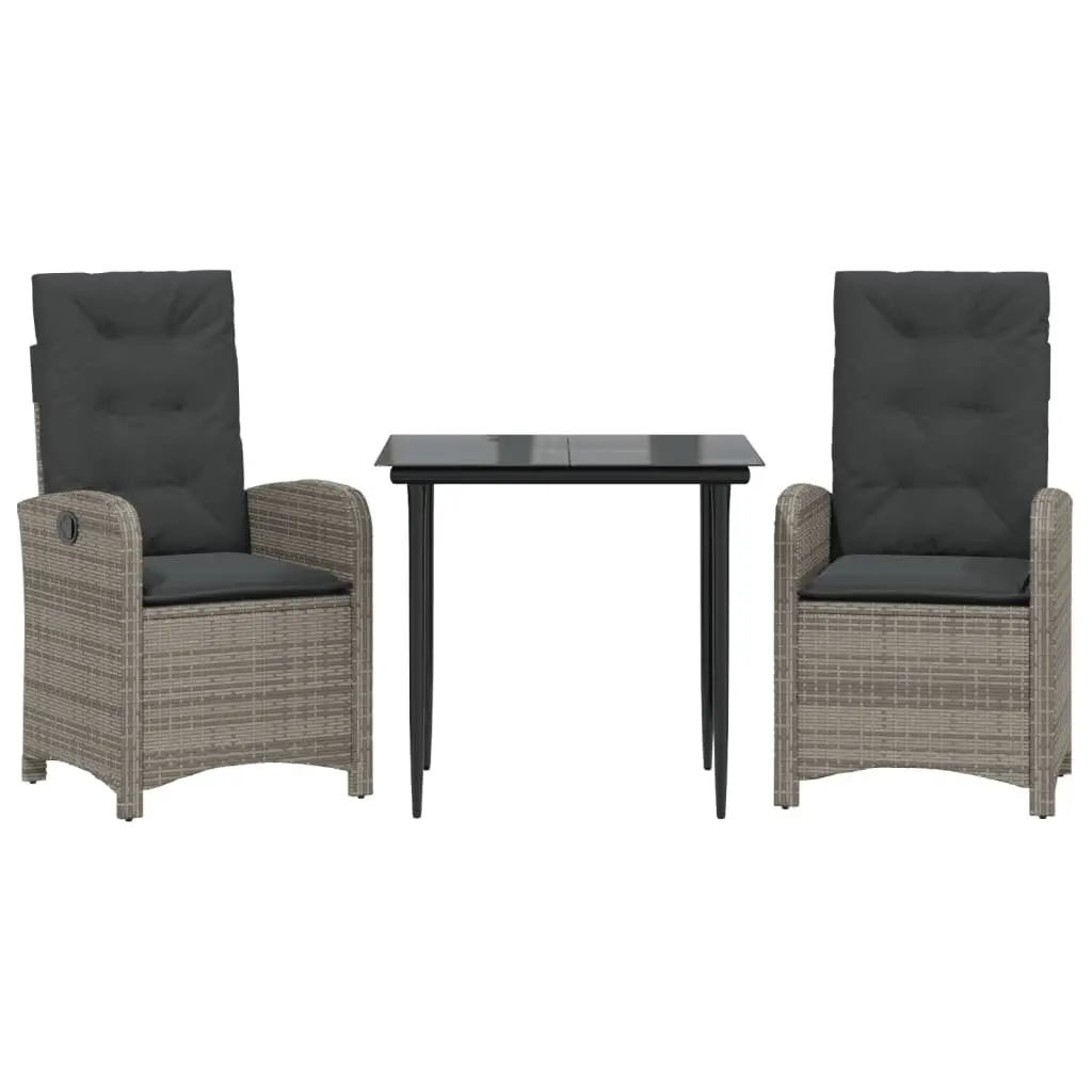 Garden Dining Set 3 Piece Outdoor Furniture Grey Poly Rattan Cushions Patio