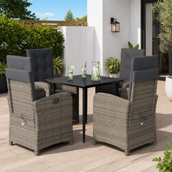 5 Piece Garden Dining Set with Cushions - Grey