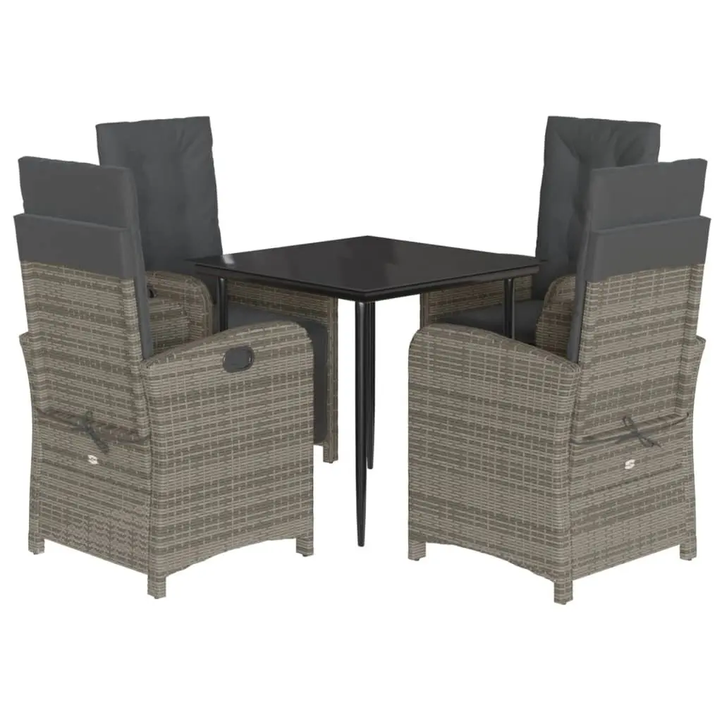 5 Piece Garden Dining Set Grey Outdoor Furniture with Adjustable Backrest and Padded Cushions