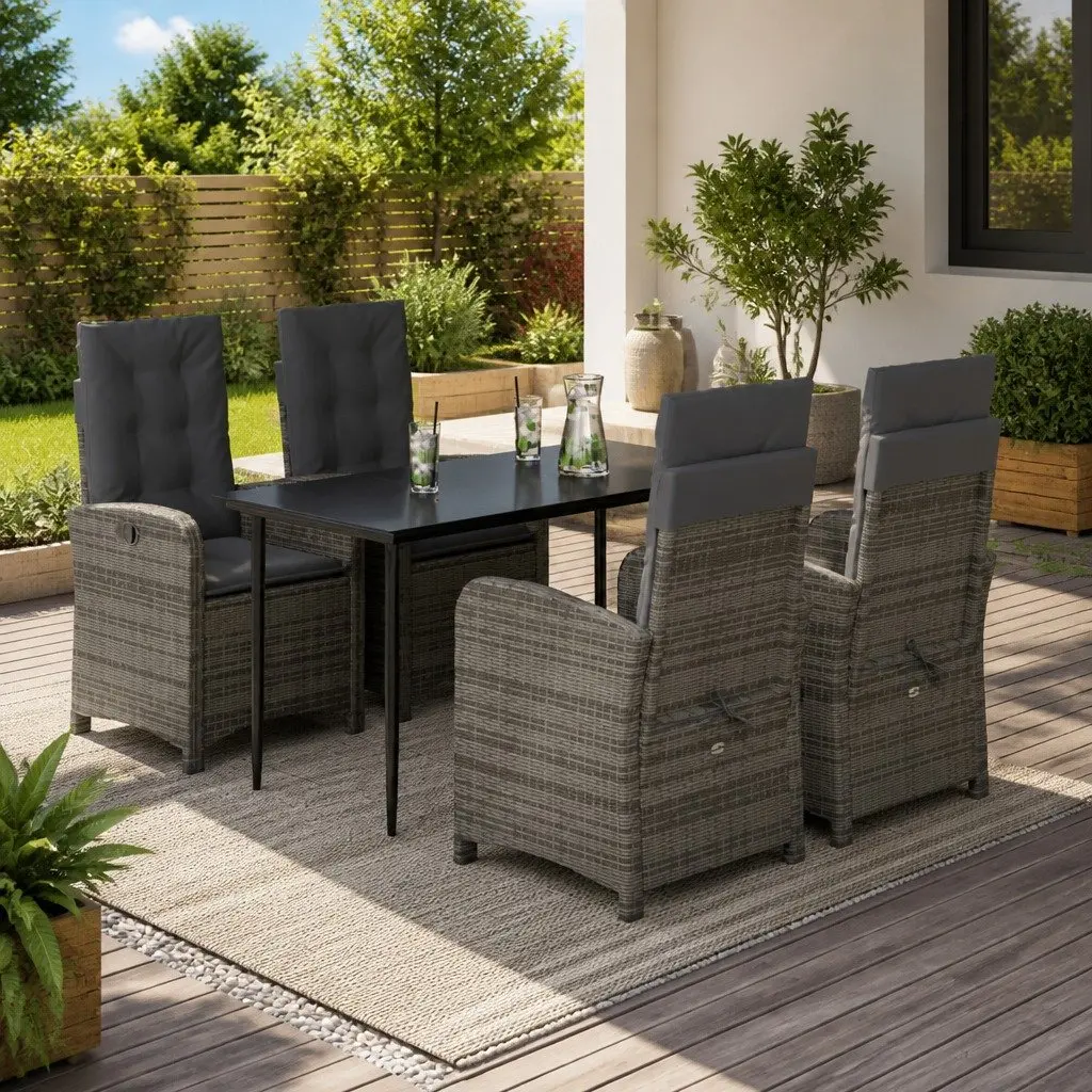 5 Piece Garden Dining Set for Outdoor Use Grey Poly Rattan