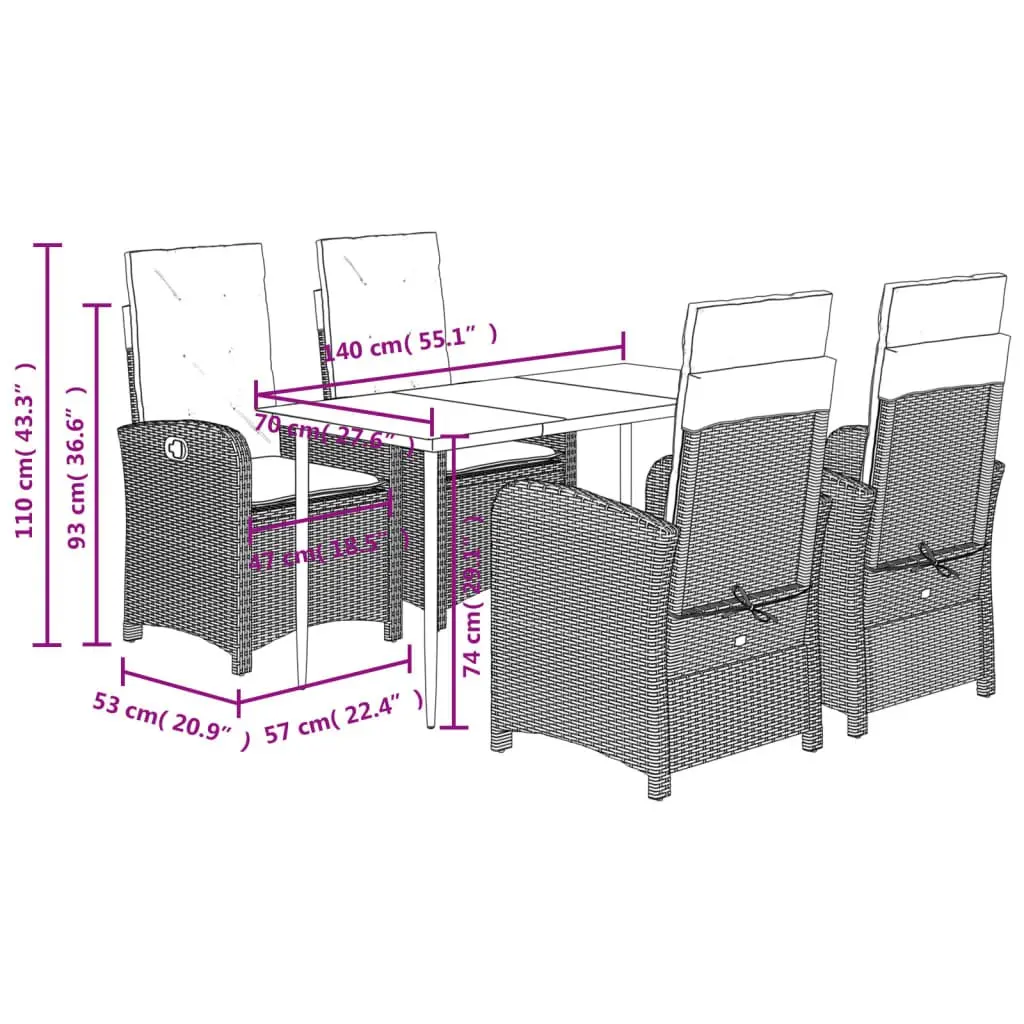 5 Piece Garden Dining Set for Outdoor Use Grey Poly Rattan
