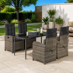 5-Piece Garden Dining Set: Grey Poly Rattan with Cushions