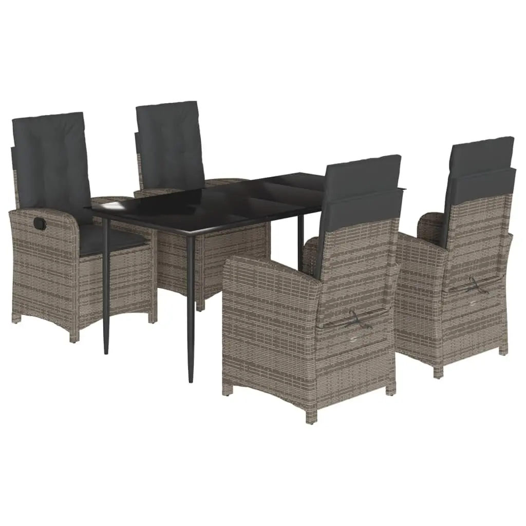 Garden Dining Set 5 Piece Outdoor Use Grey Poly Rattan with Cushions Glass Table