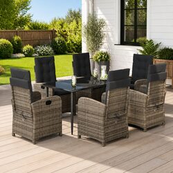 7-Piece Outdoor Dining Set: Table and Chairs in Grey Rattan