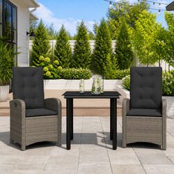 Garden Dining Set: 3-Piece Grey Poly Rattan Furniture