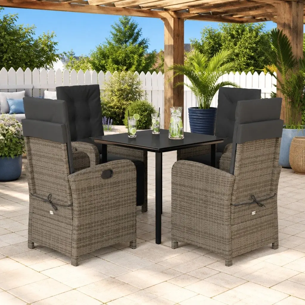 5 Piece Garden Dining Set Outdoor Furniture Patio Grey Poly Rattan Table Chairs