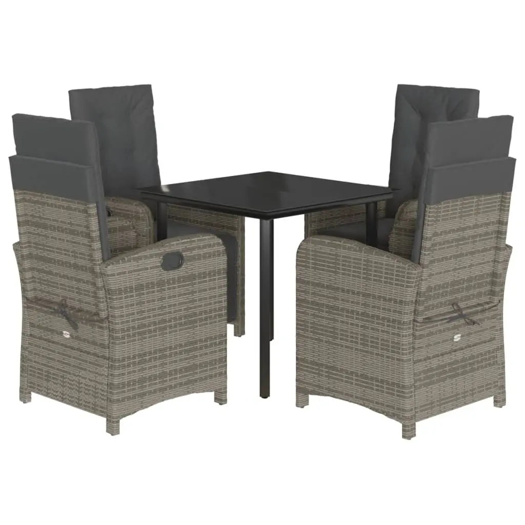 5 Piece Garden Dining Set Outdoor Furniture Patio Grey Poly Rattan Table Chairs