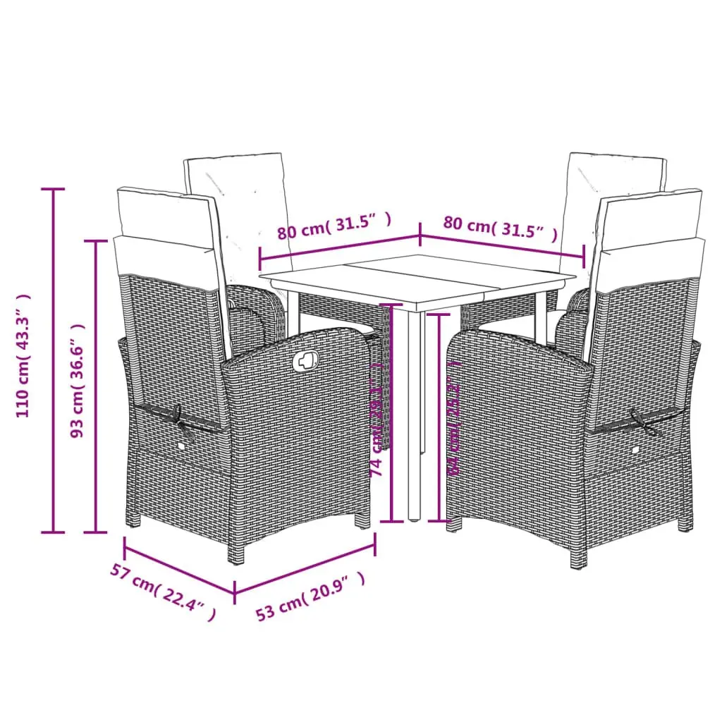 5 Piece Garden Dining Set Outdoor Furniture Patio Grey Poly Rattan Table Chairs