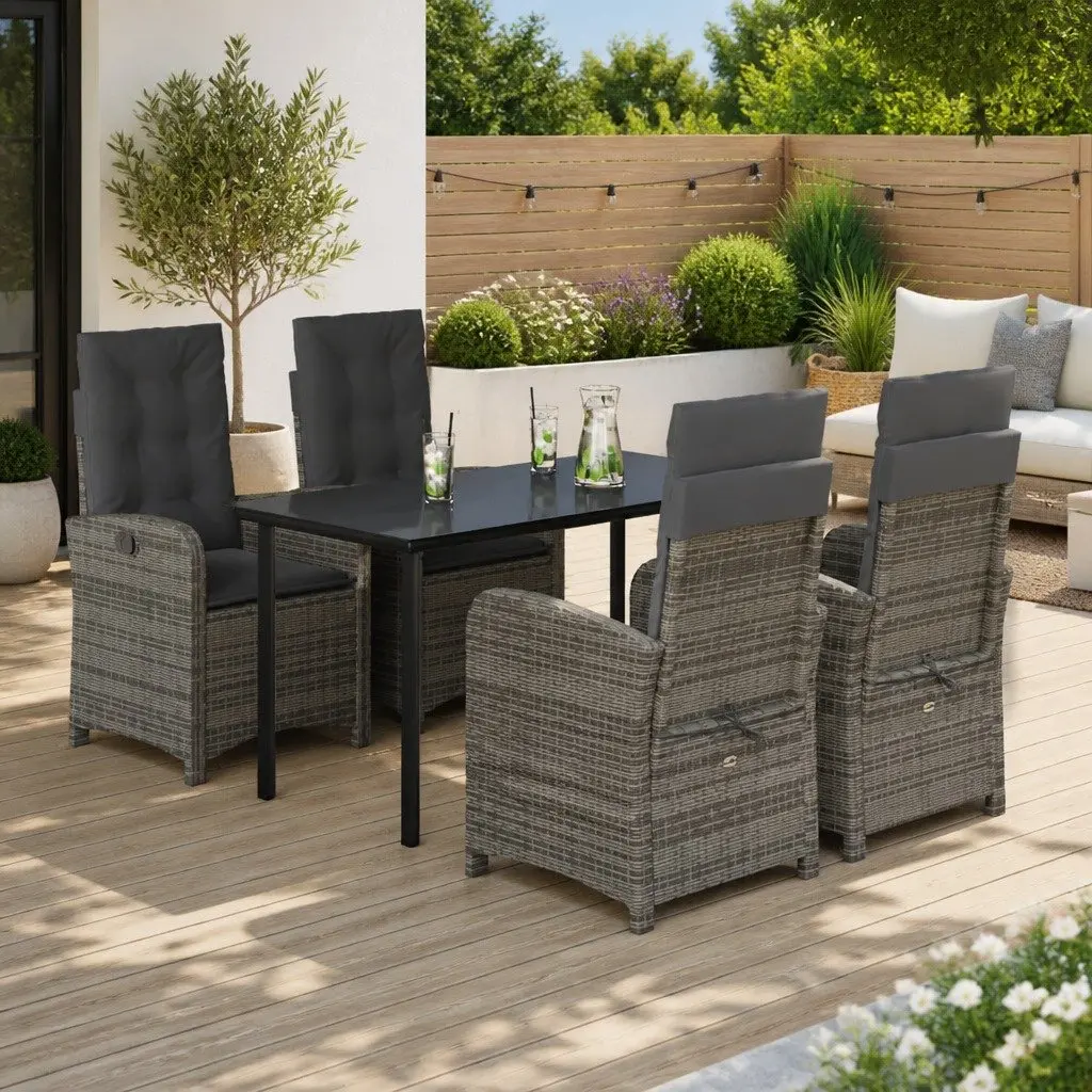 Garden Dining Set Outdoor Furniture 5 Piece Grey Poly Rattan with Cushions