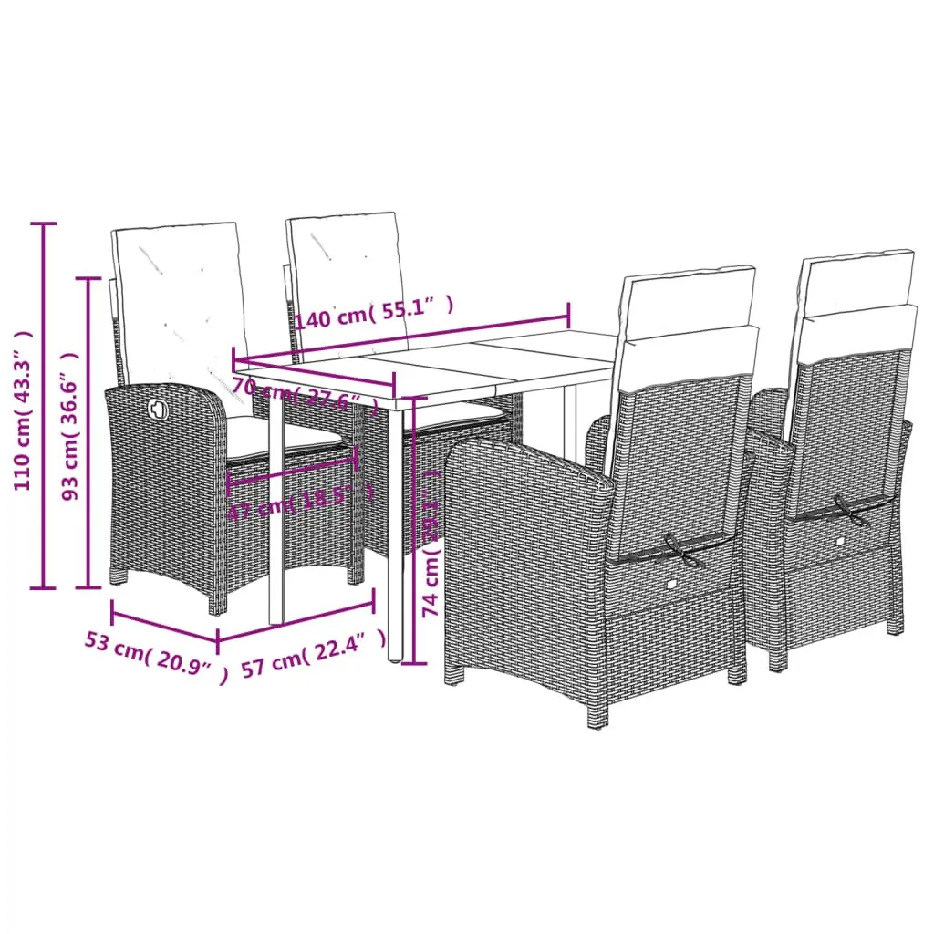 Garden Dining Set Outdoor Furniture 5 Piece Grey Poly Rattan with Cushions