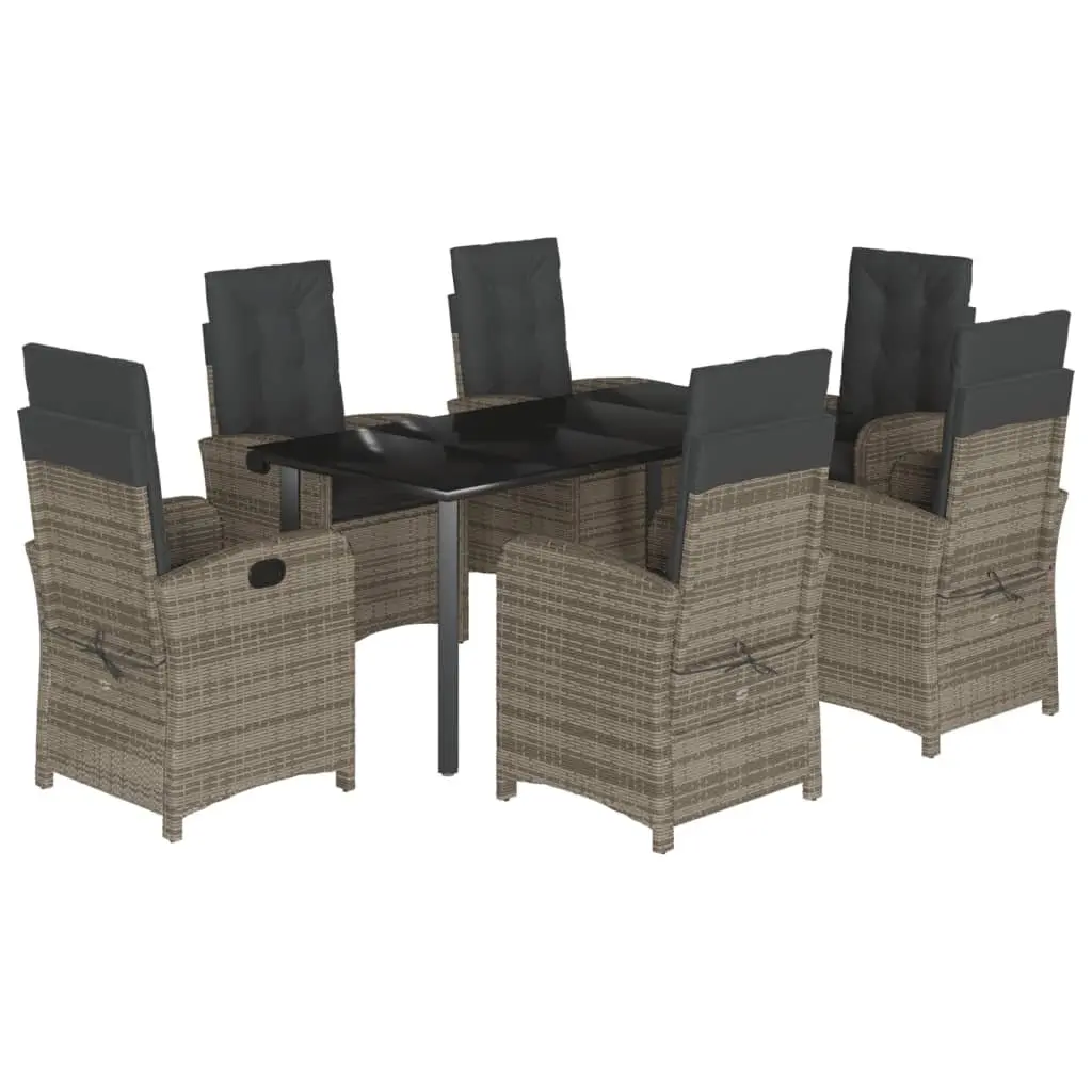 Outdoor Garden Dining Set 7 Piece Grey Poly Rattan Patio Furniture with Cushions
