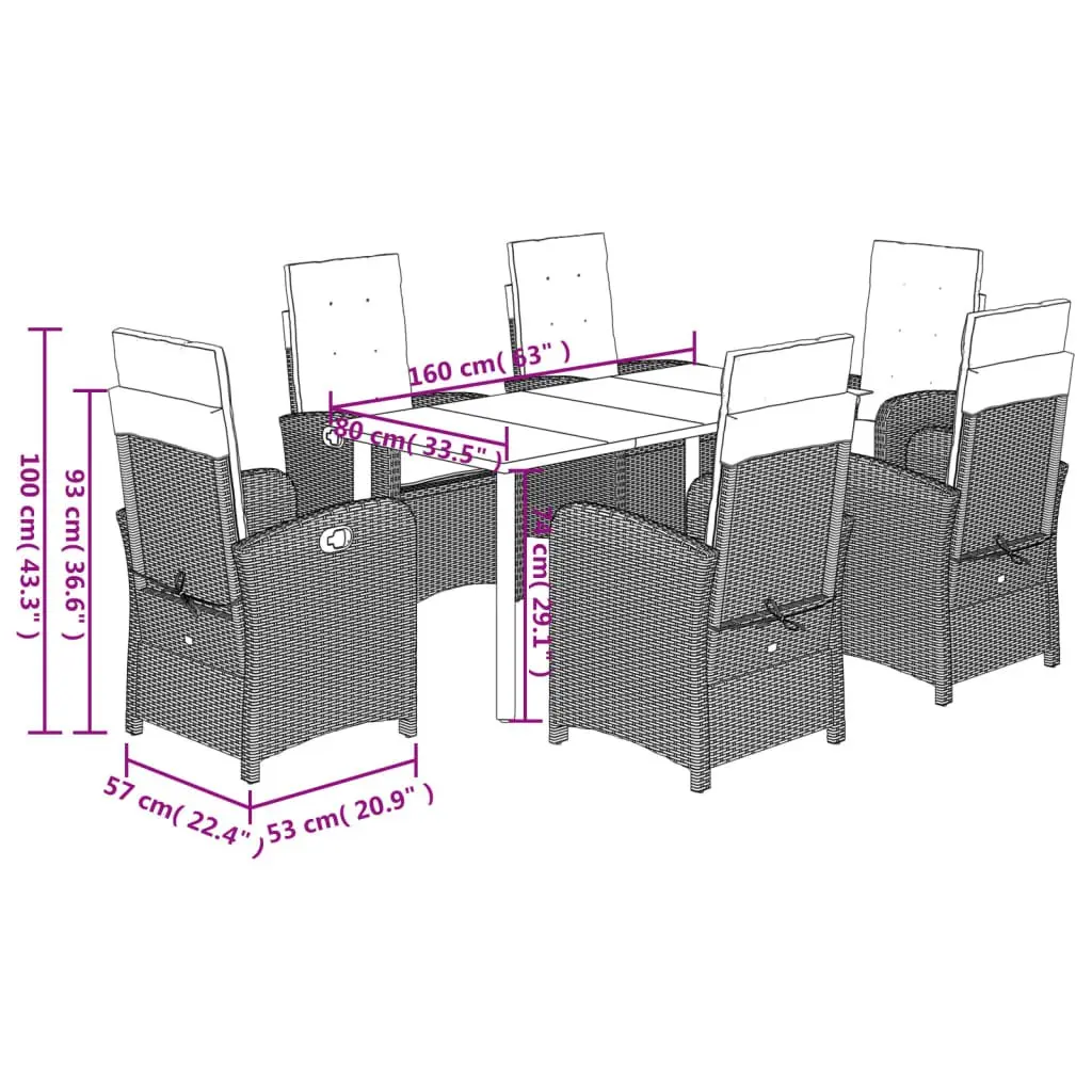 Outdoor Garden Dining Set 7 Piece Grey Poly Rattan Patio Furniture with Cushions