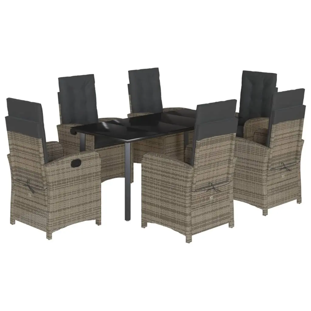 7 Piece Garden Dining Set Poly Rattan Grey with Cushions Outdoor Patio Furniture