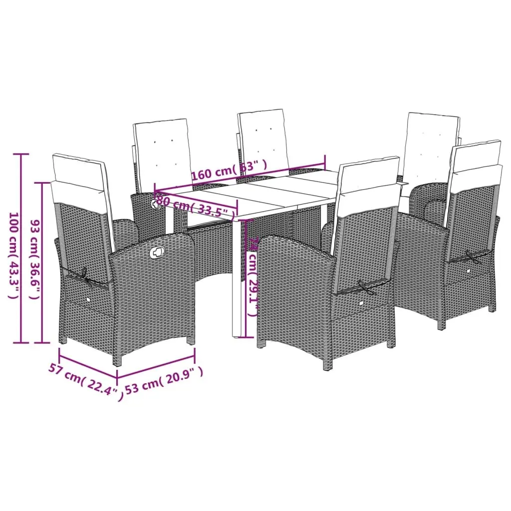 7 Piece Garden Dining Set Poly Rattan Grey with Cushions Outdoor Patio Furniture