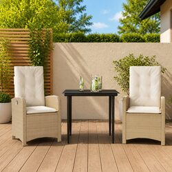 Outdoor Garden Dining Set 3 Piece Patio Furniture with Cushions Beige Poly