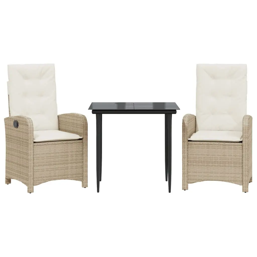 Outdoor Garden Dining Set 3 Piece Patio Furniture with Cushions Beige Poly