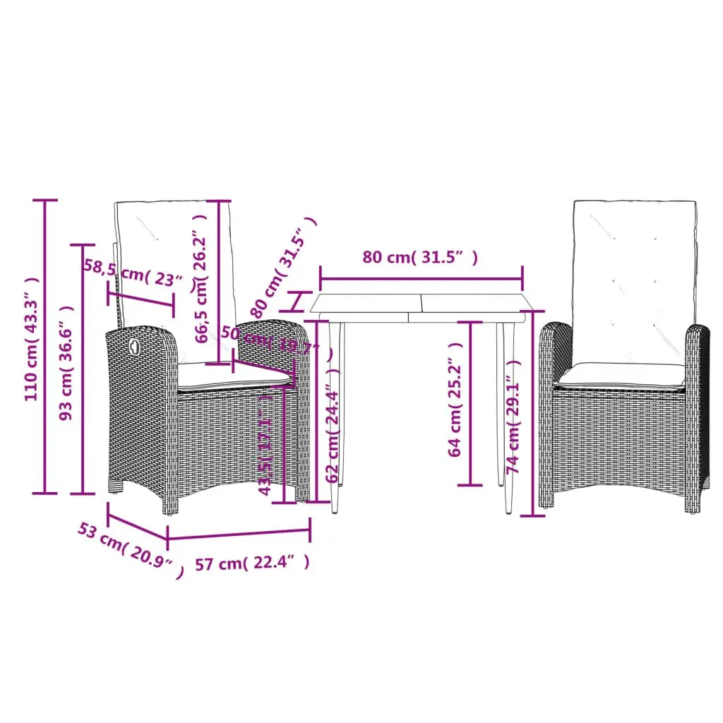 Outdoor Garden Dining Set 3 Piece Patio Furniture with Cushions Beige Poly