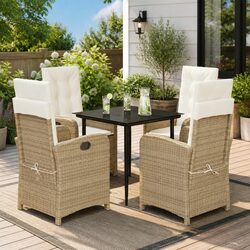Garden Dining Set 5 Piece Outdoor Furniture Poly Rattan Beige Cushions Patio
