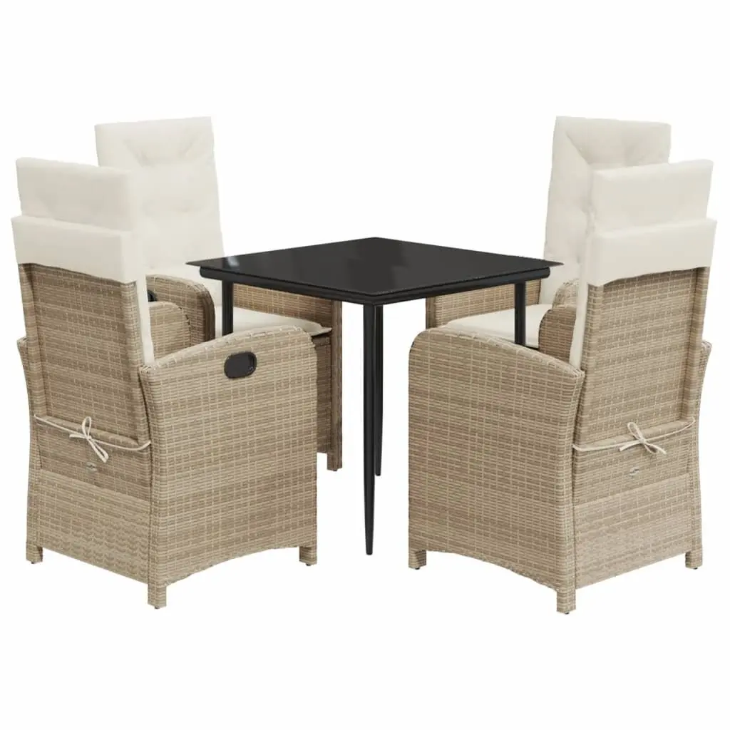 Garden Dining Set 5 Piece Outdoor Furniture Poly Rattan Beige Cushions Patio