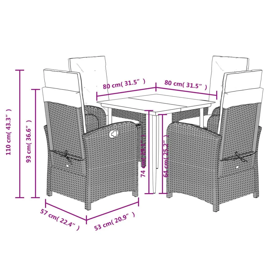 Garden Dining Set 5 Piece Outdoor Furniture Poly Rattan Beige Cushions Patio