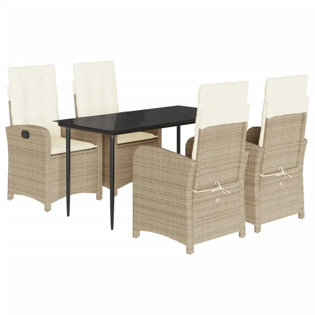 Garden Dining Set 5 Piece Outdoor Furniture Patio Table Chairs Cushions Beige