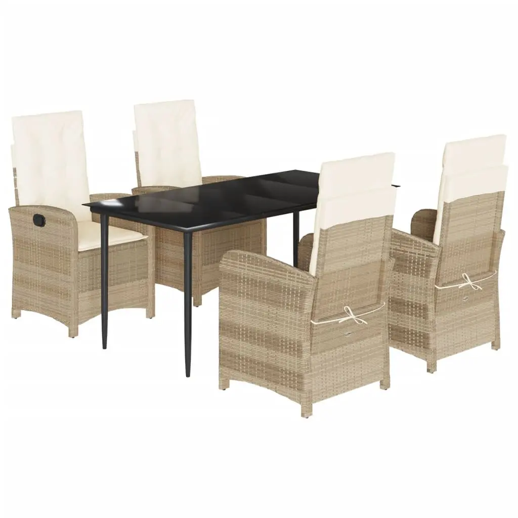 Garden Dining Set 5 Piece Outdoor Furniture Poly Rattan Beige with Cushions