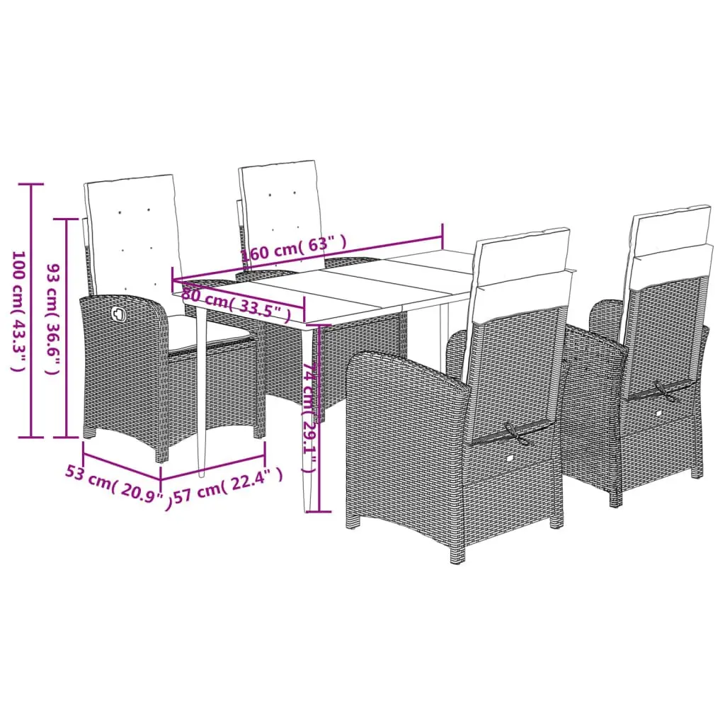 Garden Dining Set 5 Piece Outdoor Furniture Poly Rattan Beige with Cushions