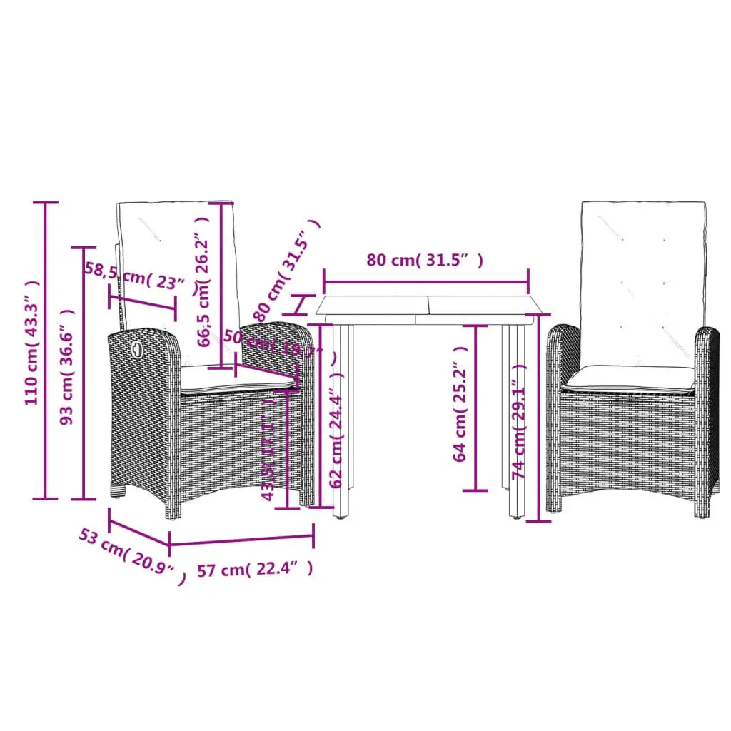 Garden Dining Set Outdoor Furniture 3 Piece Patio Beige
