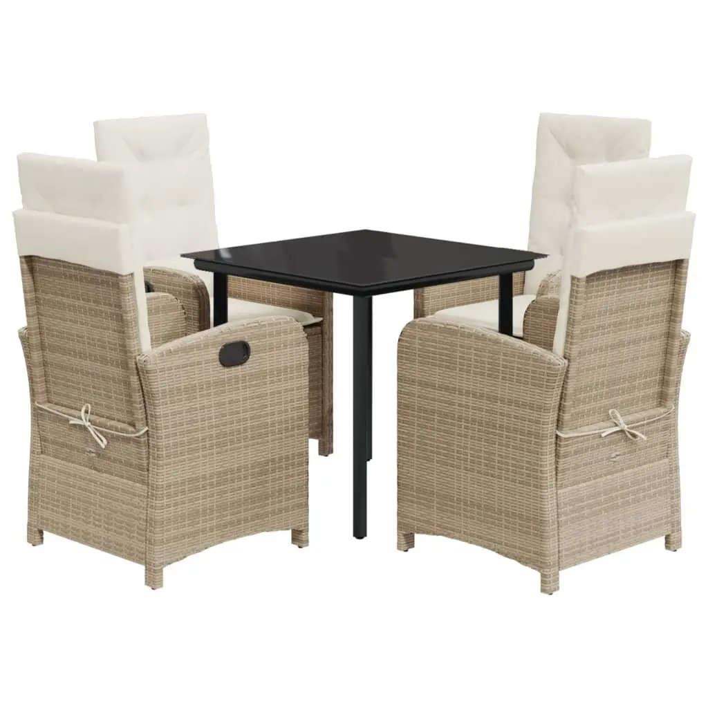 Garden Dining Set 5 Piece Outdoor Furniture Patio Table Chairs Cushions Beige