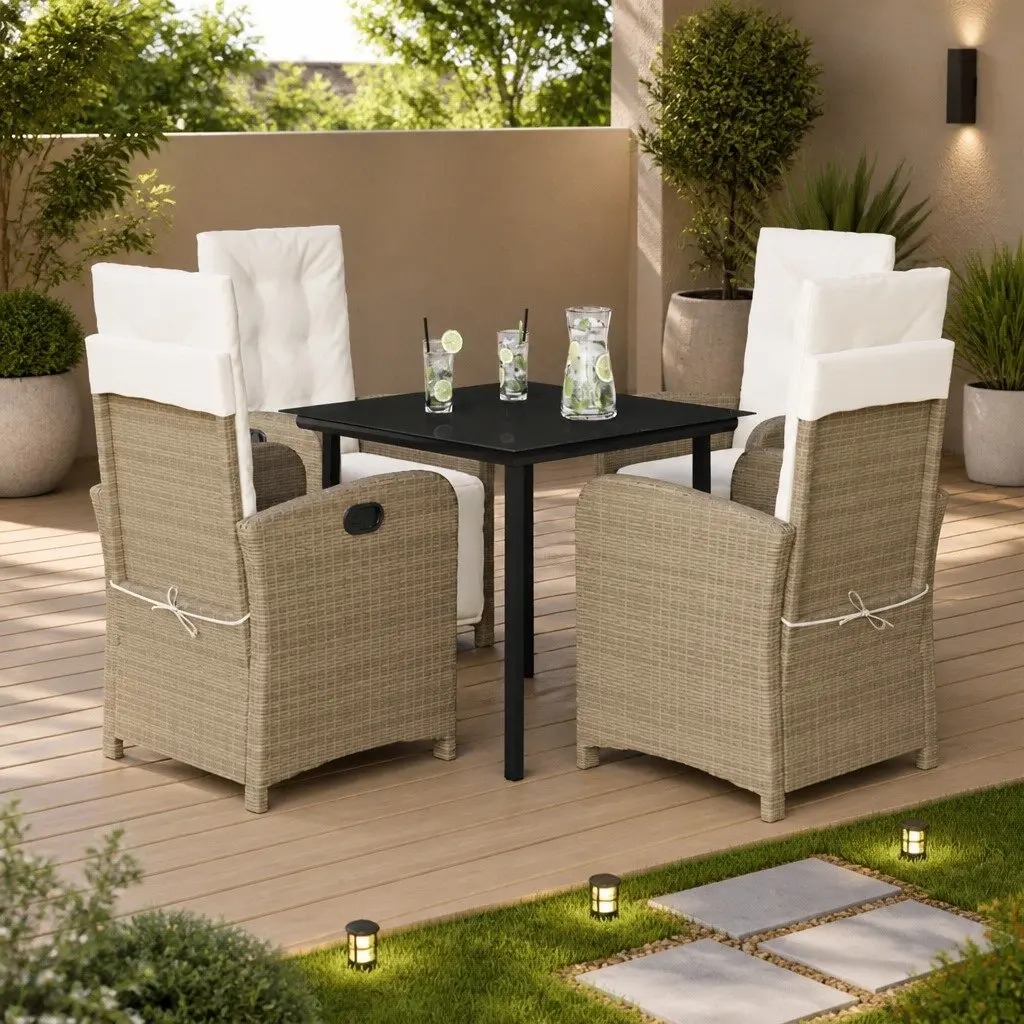 5 Piece Garden Dining Set Outdoor Patio Furniture Poly Rattan Beige with