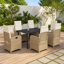 7 Piece Beige Outdoor Dining Set with Adjustable Backrests