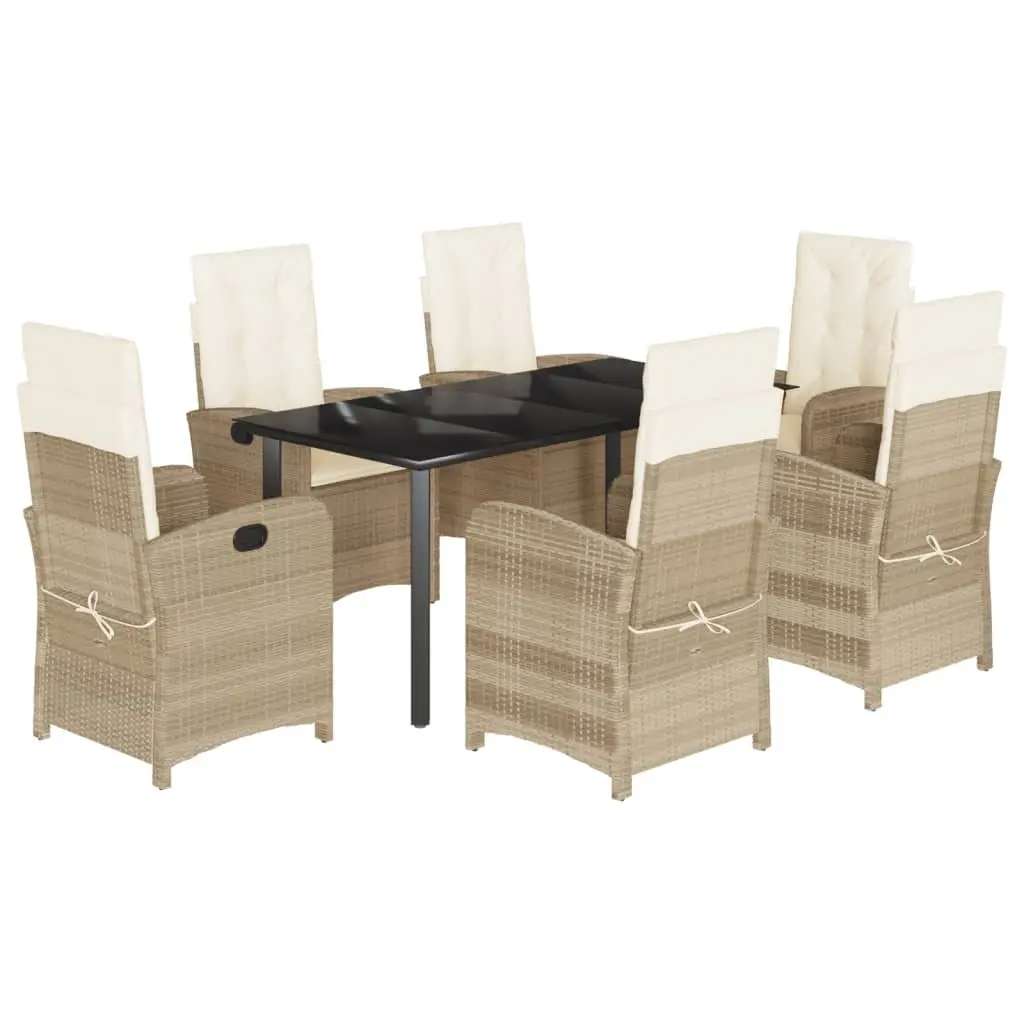 7 Piece Beige Outdoor Dining Set with Adjustable Backrests