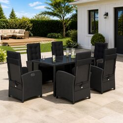 Garden Dining Set 7 Piece Outdoor Furniture Black Poly Rattan with Cushions