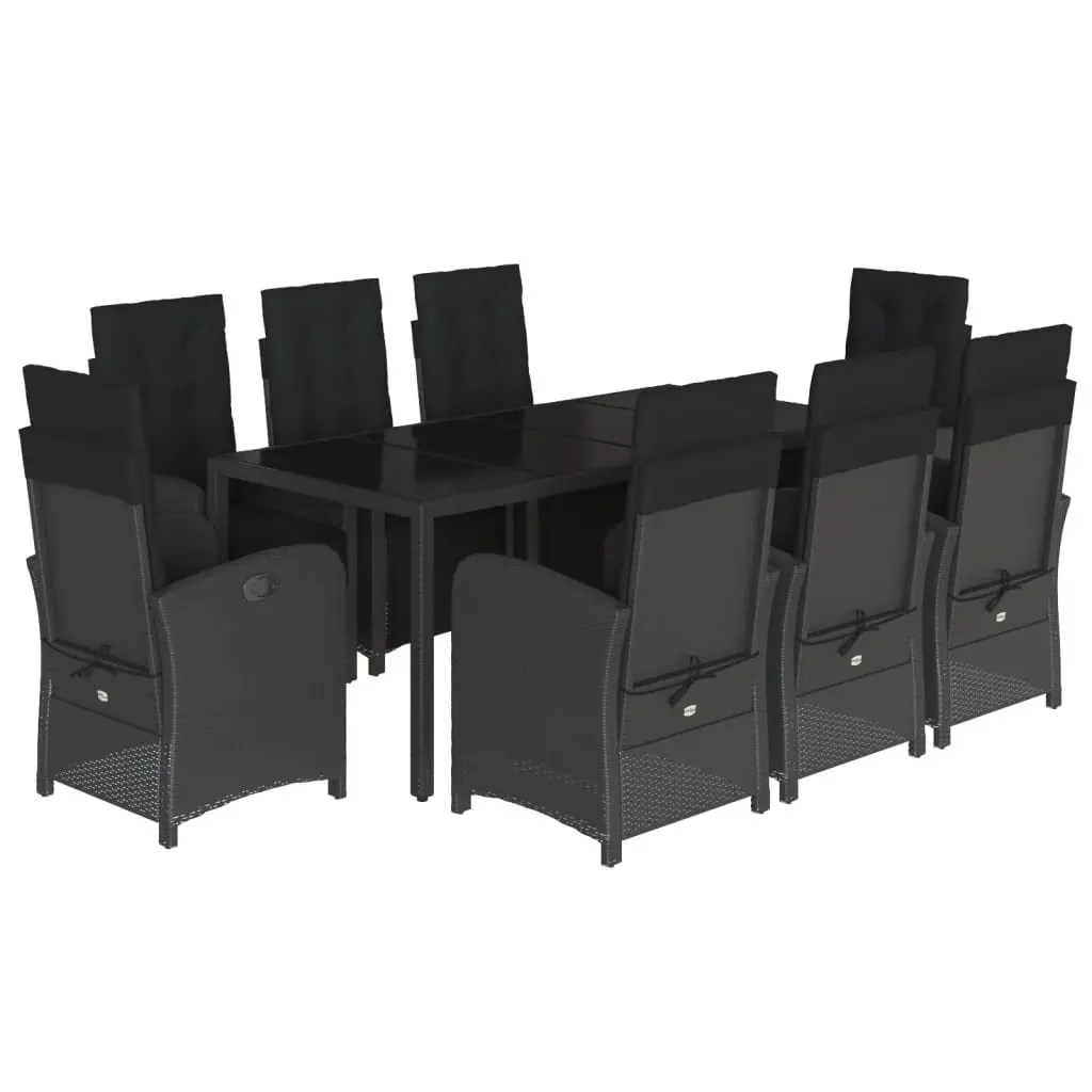 9 Piece Outdoor Garden Dining Set Black Poly Rattan Table Chairs with Cushions