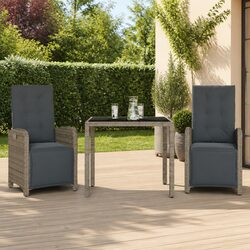 3 Piece Bistro Set: Grey PE Rattan Garden Furniture