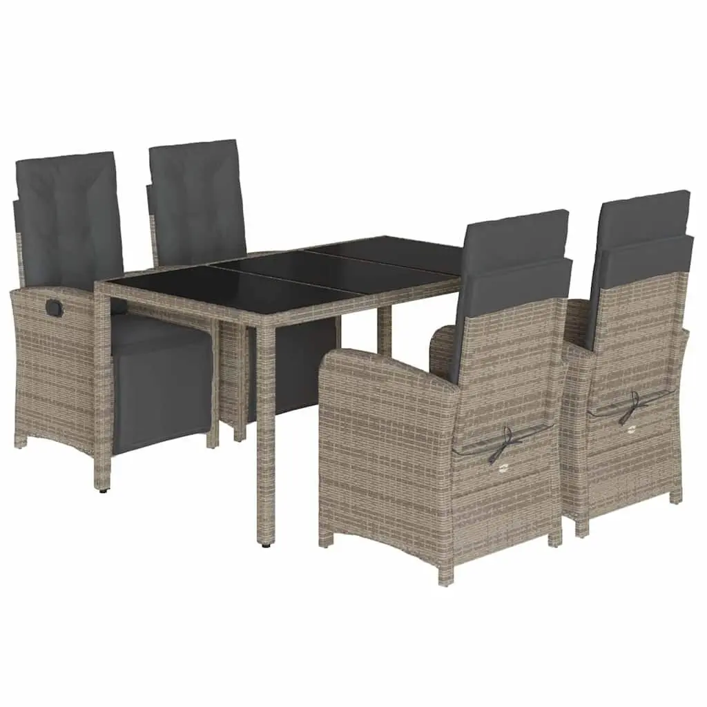 Garden Dining Set 5 Piece Grey Poly Rattan Outdoor Furniture Cushions Glass