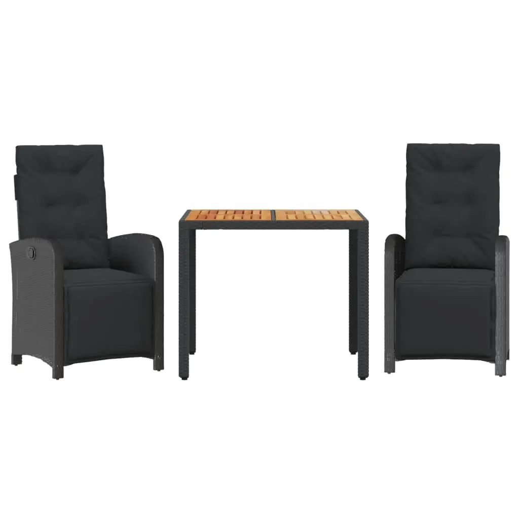 3 Piece Bistro Set Garden Outdoor Furniture Black PE Rattan
