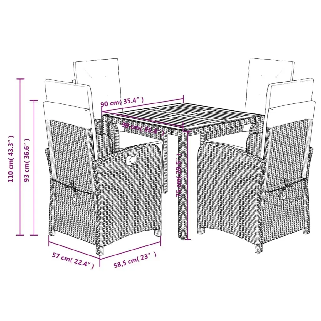 Garden Dining Set 5 Piece Outdoor Furniture Table Chairs Cushions Black