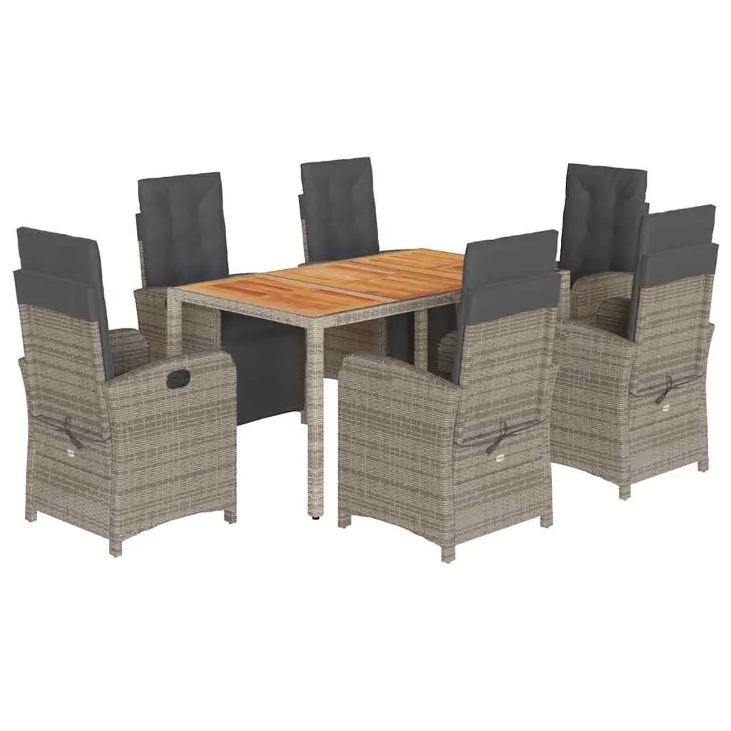 7 Piece Garden Dining Set Outdoor Furniture Grey Poly Rattan with Cushions