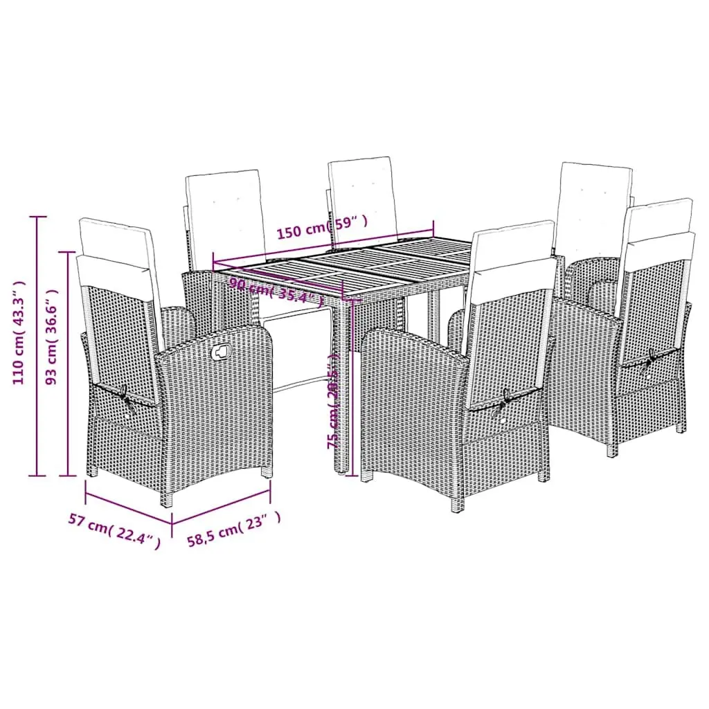 7 Piece Garden Dining Set Outdoor Furniture Grey Poly Rattan with Cushions