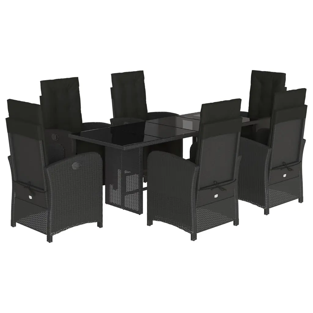 Outdoor Dining Set 7 Piece Garden Furniture Black Poly Rattan with Cushions