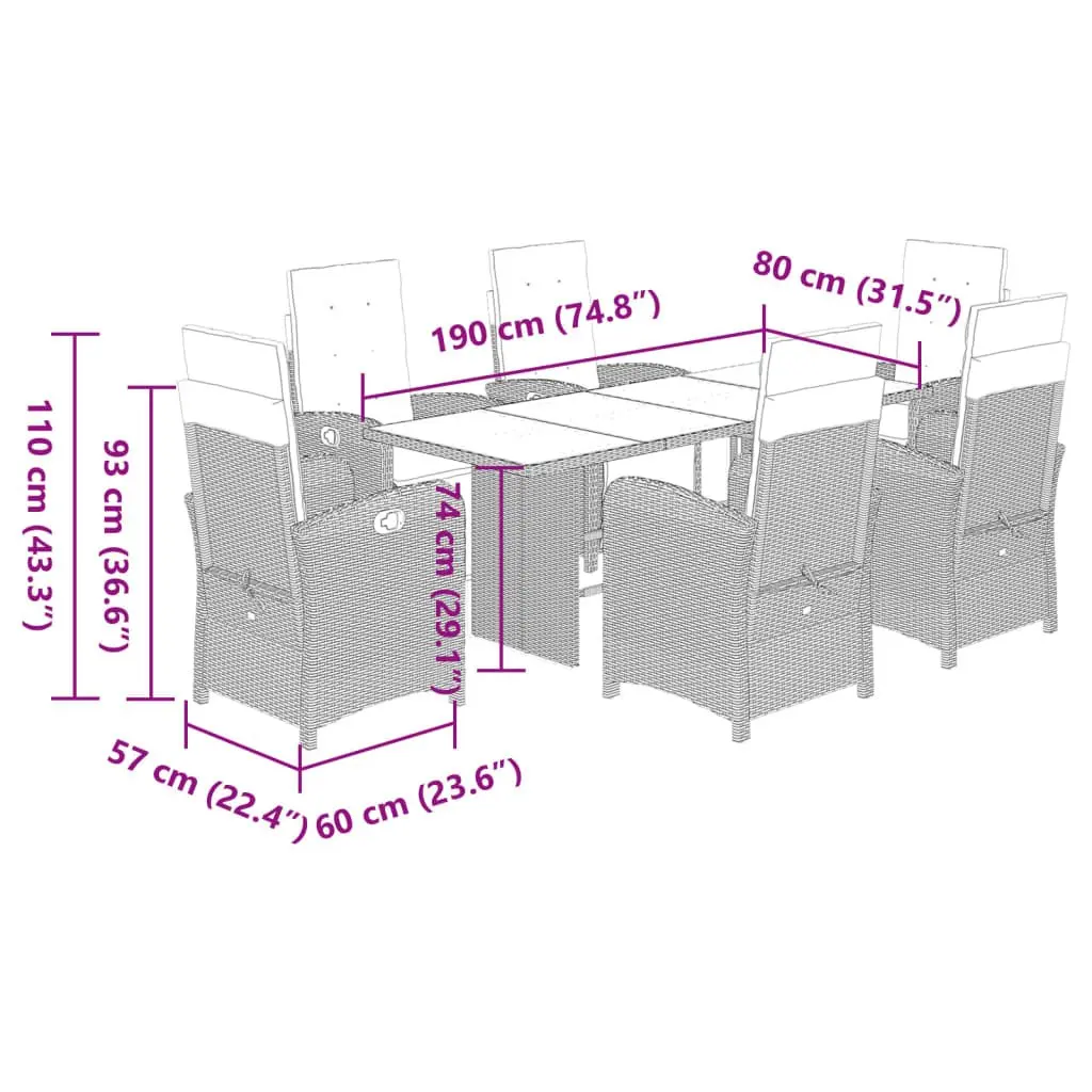 Outdoor Dining Set 7 Piece Garden Furniture Black Poly Rattan with Cushions