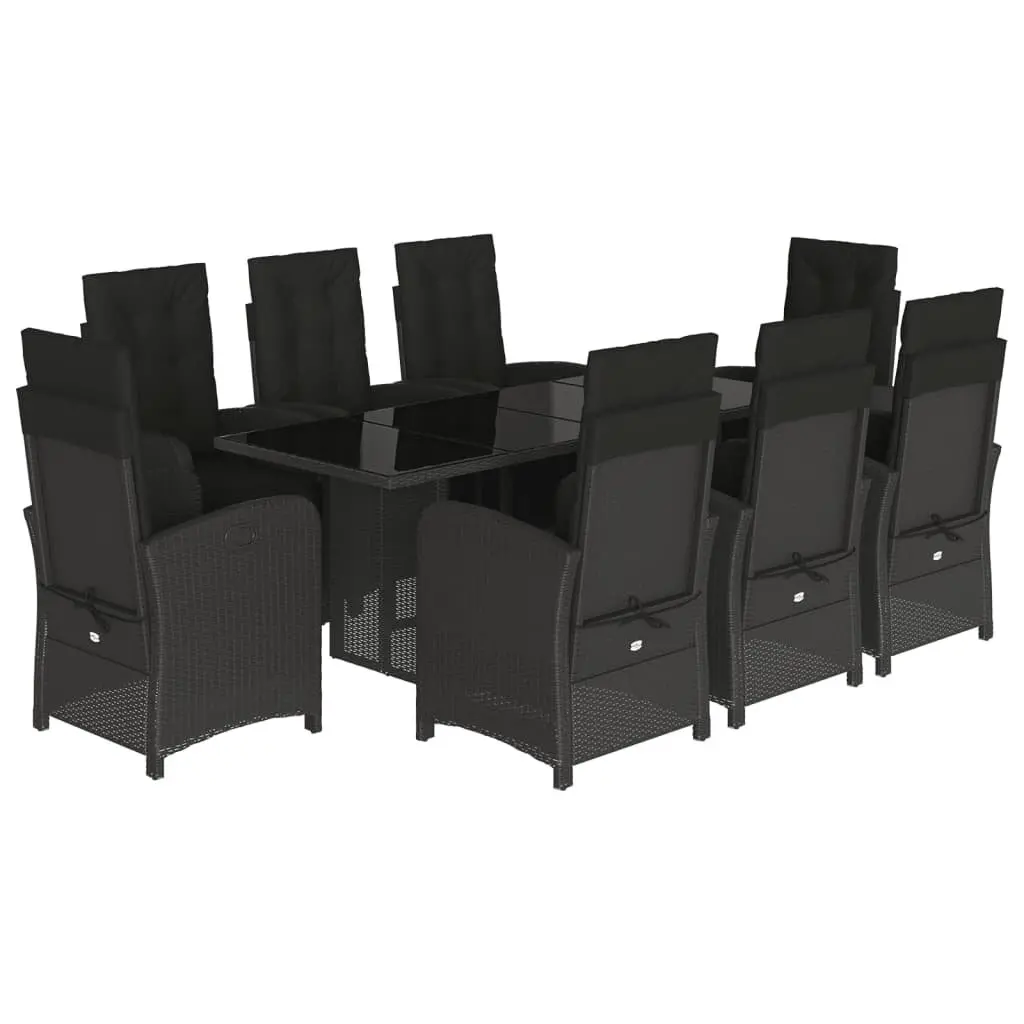 Garden Dining Set 9 Piece Outdoor Furniture Black Poly Rattan with Cushions